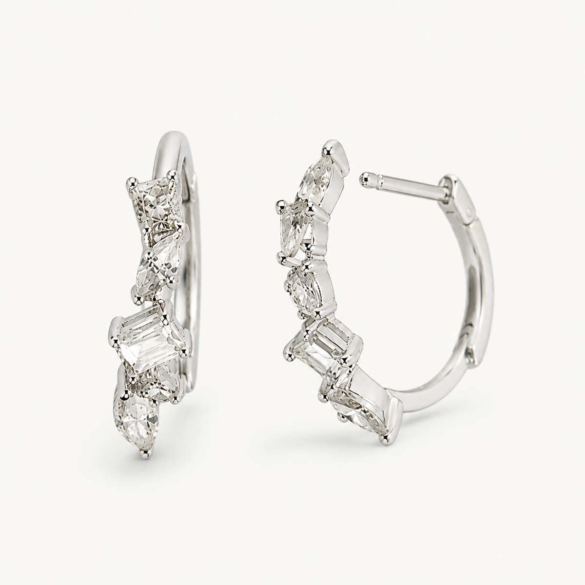 14k multi-shape diamond huggie earrings