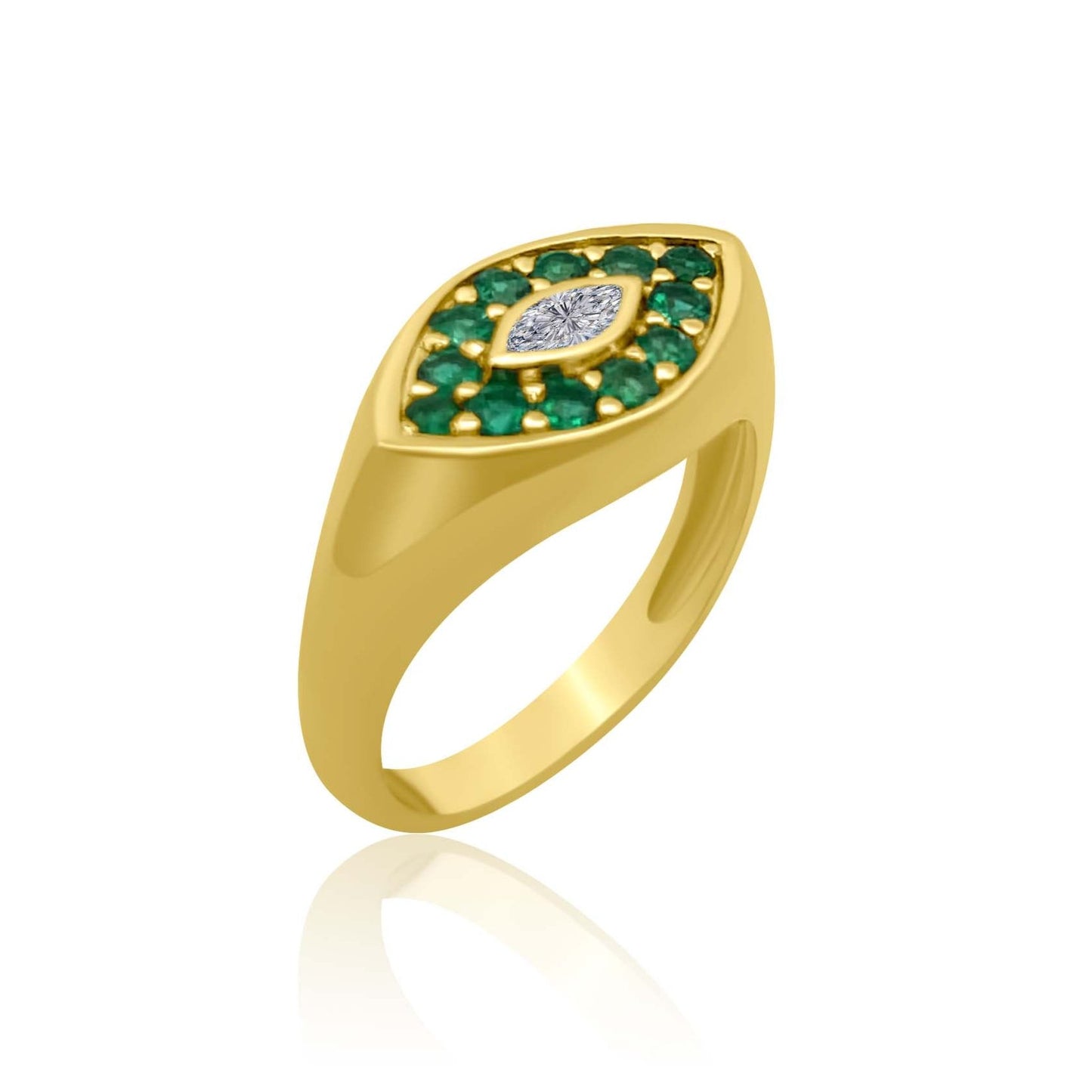 GOLD EMERALD EVIL EYE RING
