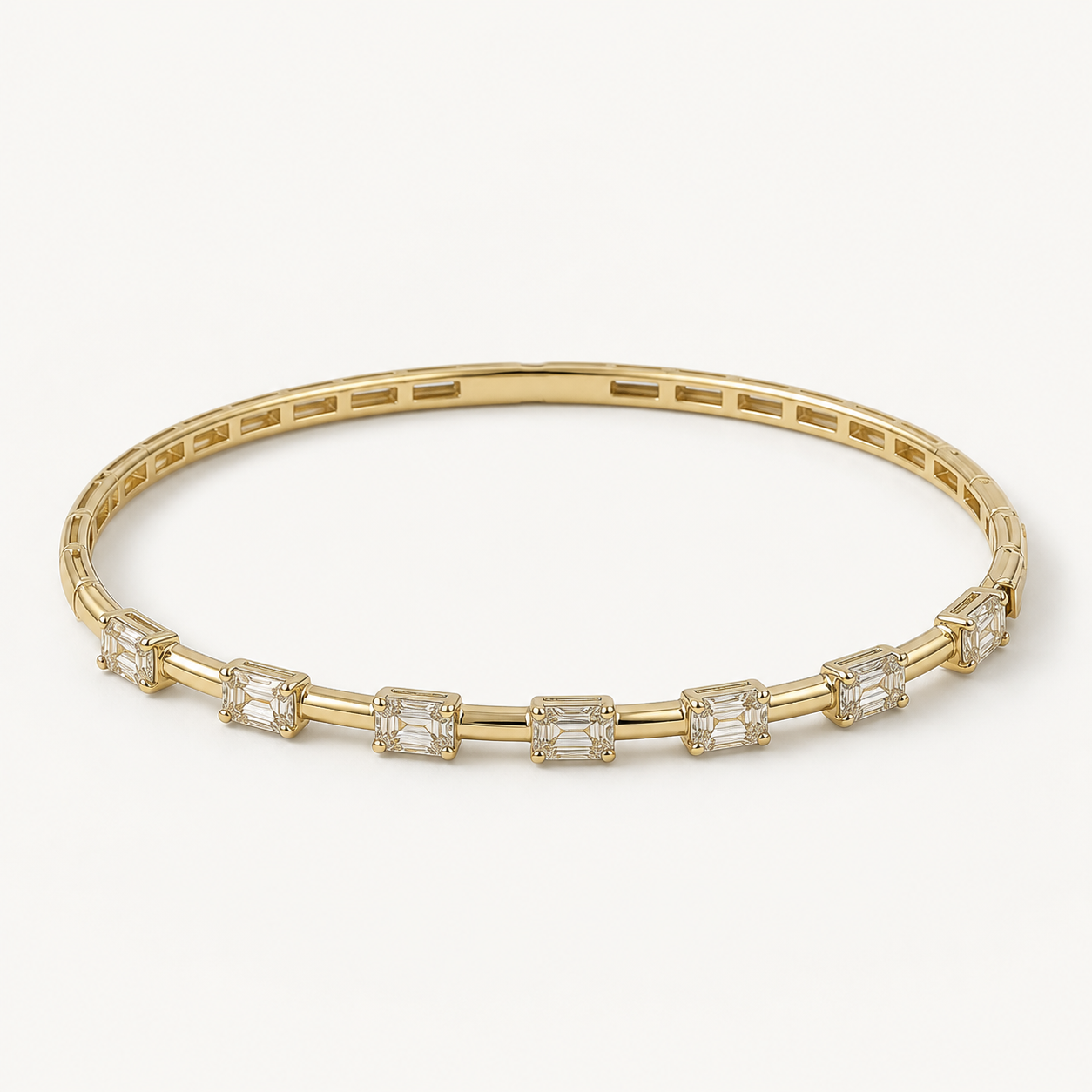 14k seven emerald-cut diamond bangle