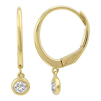 GOLD HOOP EARRING WITH HANGING DIAMOND CHARM