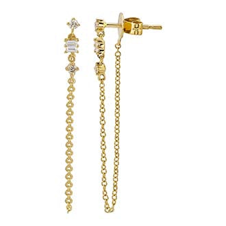 GOLD DANGLING CHAIN EARRING WITH DIAMOND STUD