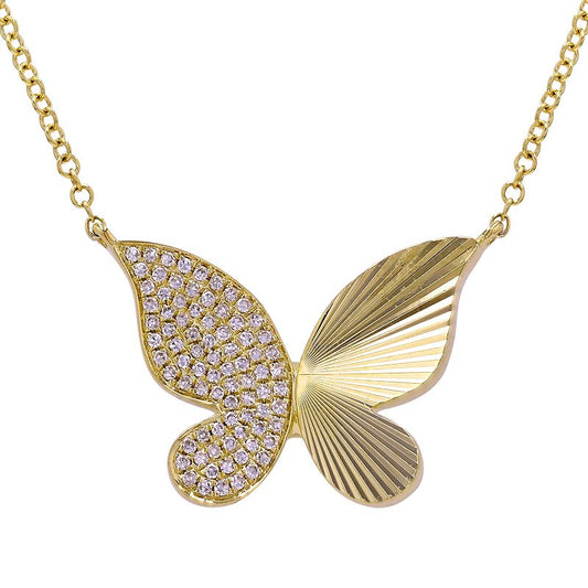 GOLD NECKLACE WITH SPLIT DIAMOND BUTTERFLY CHARM