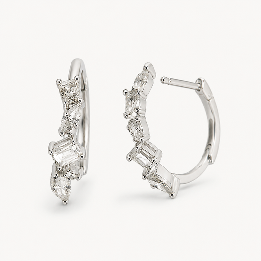 14k multi-shape diamond huggie earrings