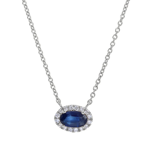 WHITE GOLD NECKLACE WITH SAPPHIRE AND DIAMOND CHARM