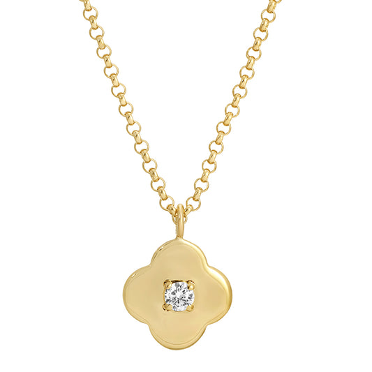 GOLD NECKLACE WITH PETAL CHARM AND DIAMOND STUD