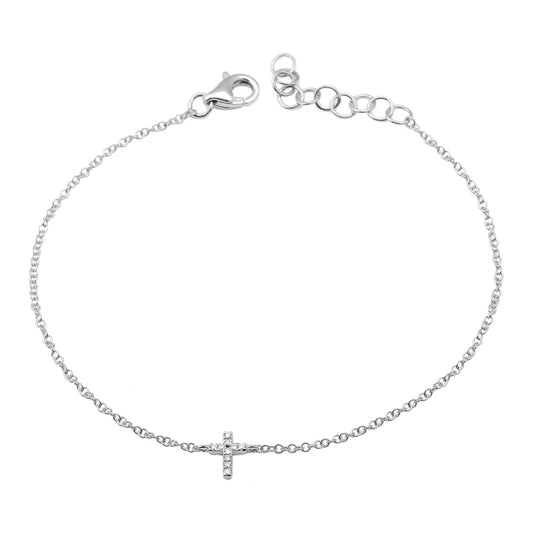 WHITE GOLD BRACELET WITH DIAMOND CROSS CHARM