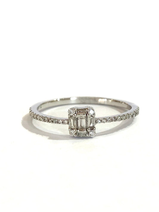 Thin Diamond Ring with Square Cluster of Baguettes