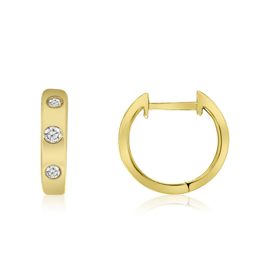 GOLD HUGGIE WITH THREE DIAMOND STUDS