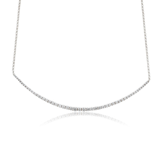 WHITE GOLD AND DIAMOND CURVED BAR NECKLACE