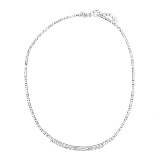 WHITE GOLD AND DIAMOND CURVED BAR NECKLACE