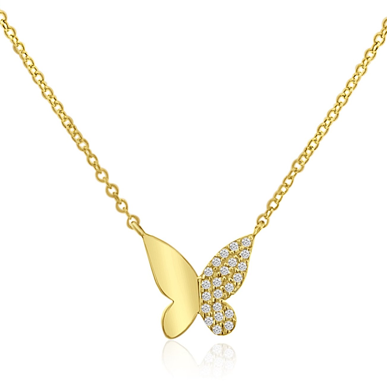 GOLD AND HALF DIAMOND BUTTERFLY NECKLACE