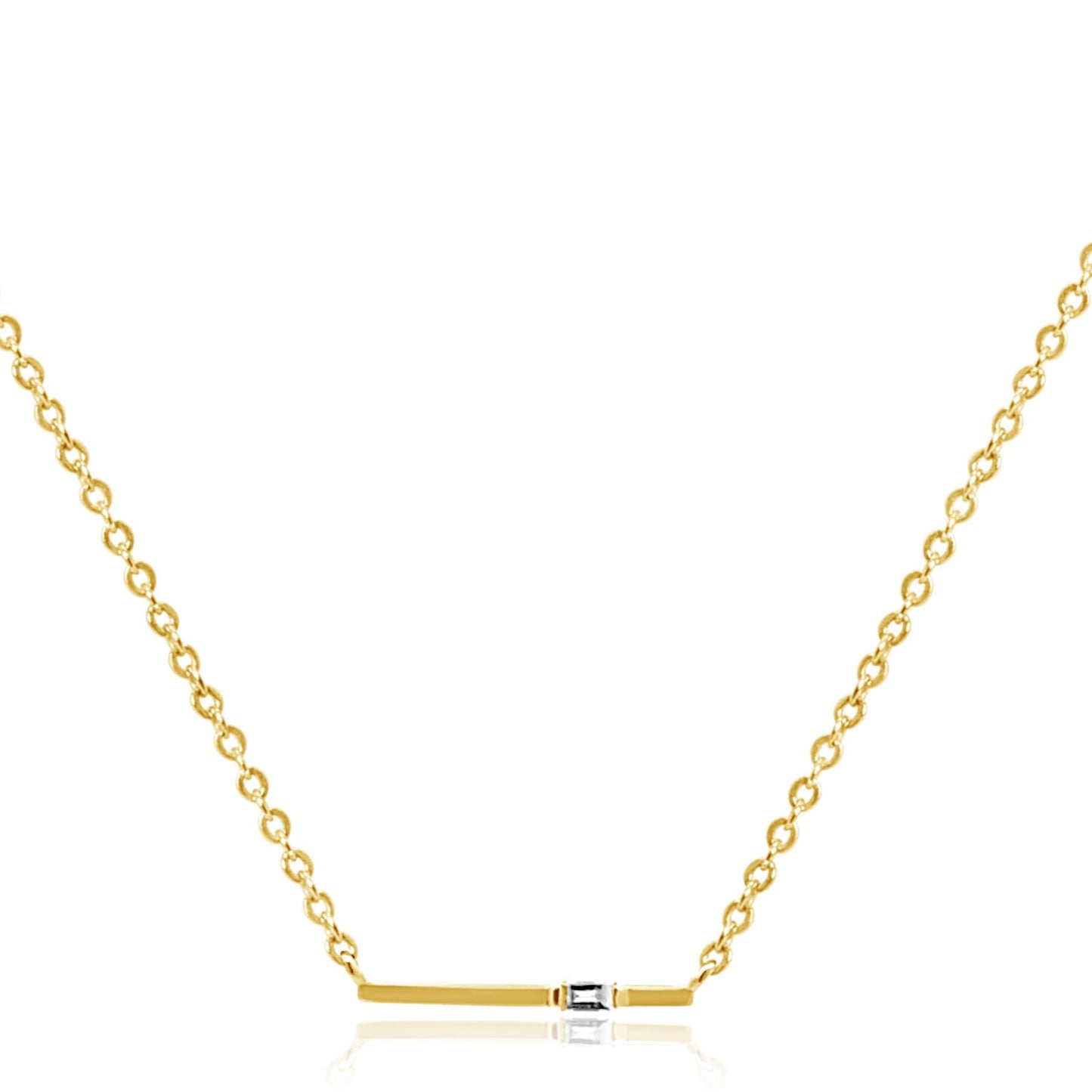 PETITE GOLD BAR NECKLACE WITH BAGGUETTE DIAMOND