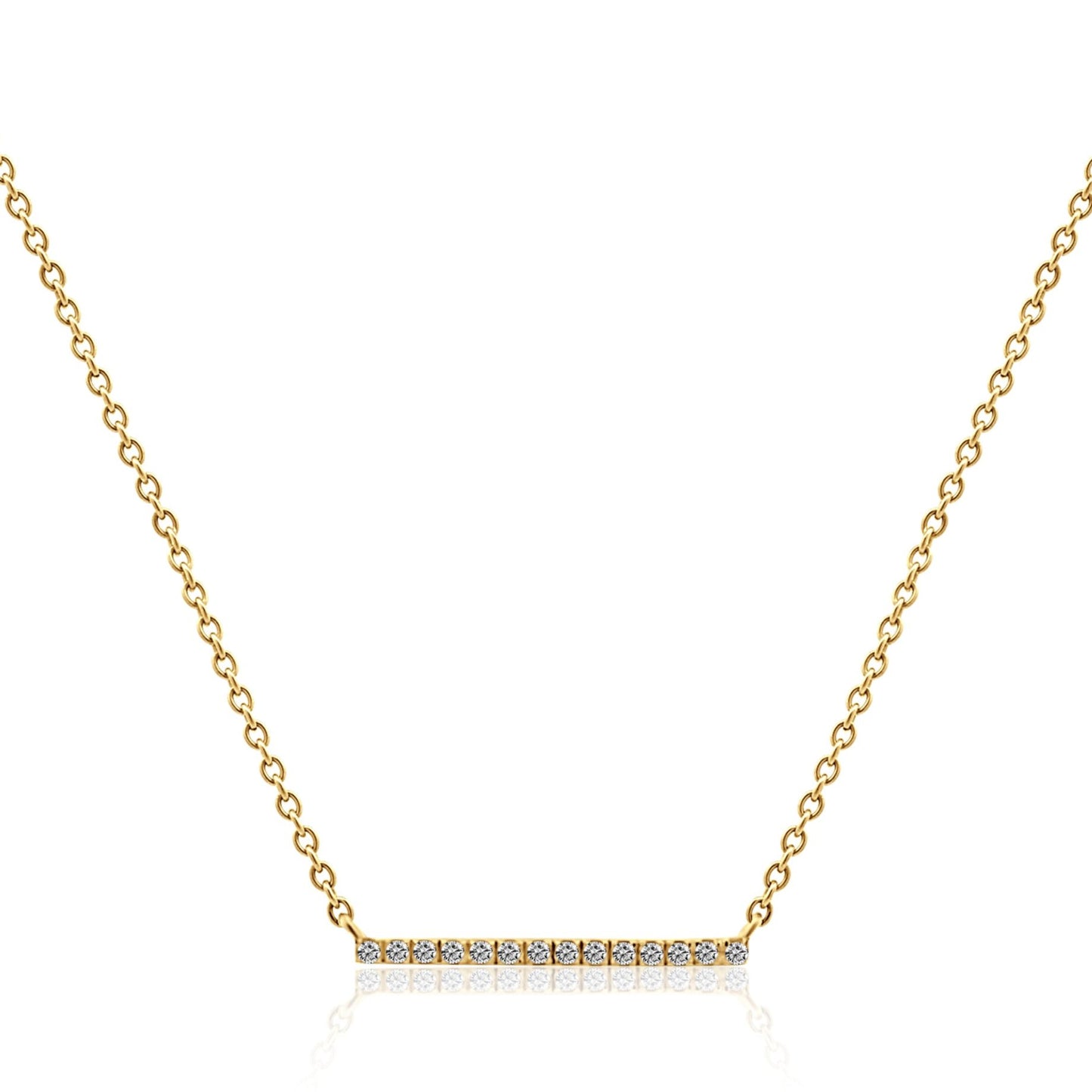 GOLD CHAIN NECKLACE WITH GOLD AND SMALL DIAMOND BAR