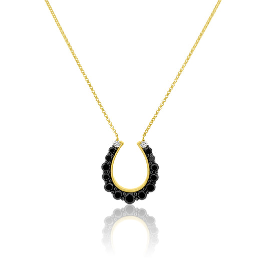 GOLD NECKLACE WITH BLACK DIAMOND HORSESHOE PENDANT