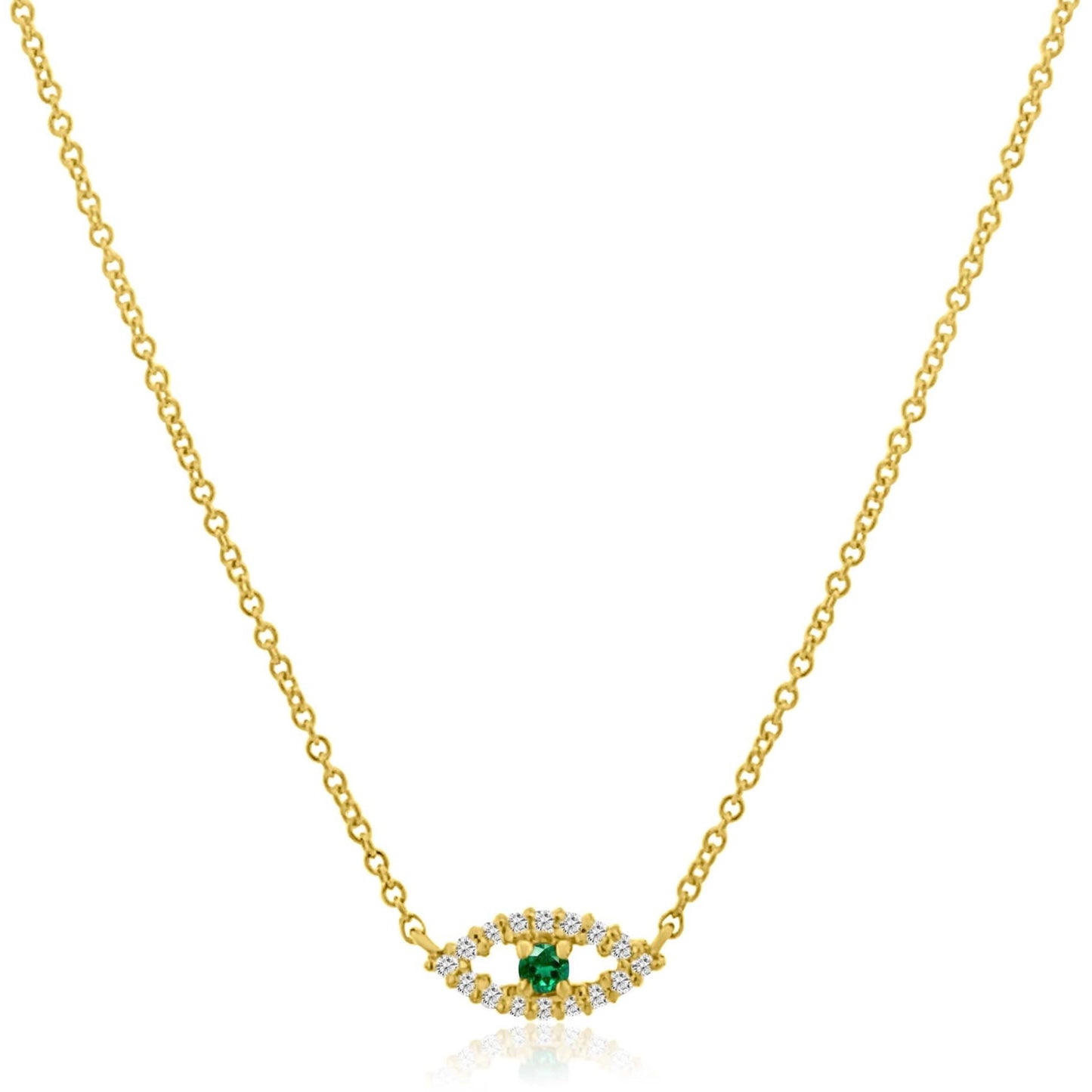 GOLD NECKLACE WITH DIAMOND AND EMERALD EYE CHARM