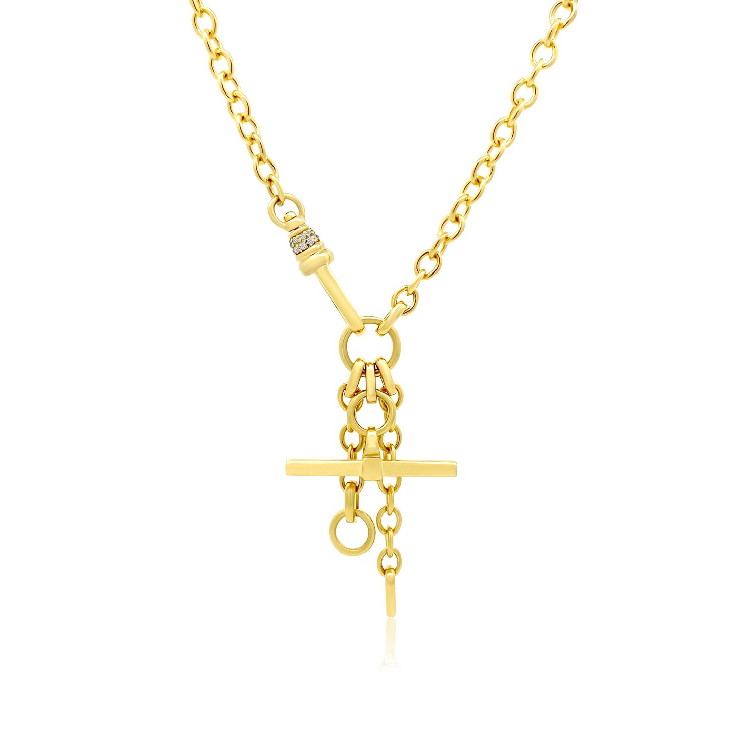 GOLD TOGGLE CHAIN NECKLACE WITH DIAMOND SIDE CLIP