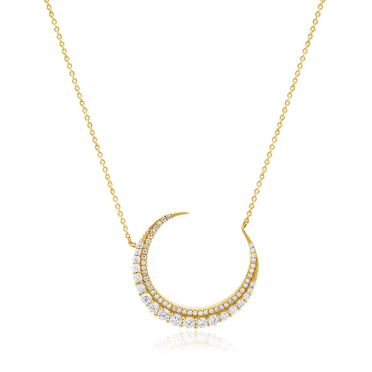 GOLD NECKLACE WITH DOUBLE LAYER OF DIAMOND CRESCENT