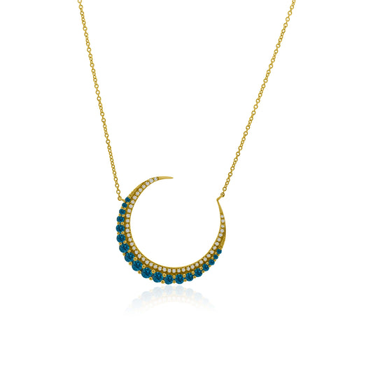 GOLD SAPPHIRE AND DIAMOND CRESCENT NECKLACE