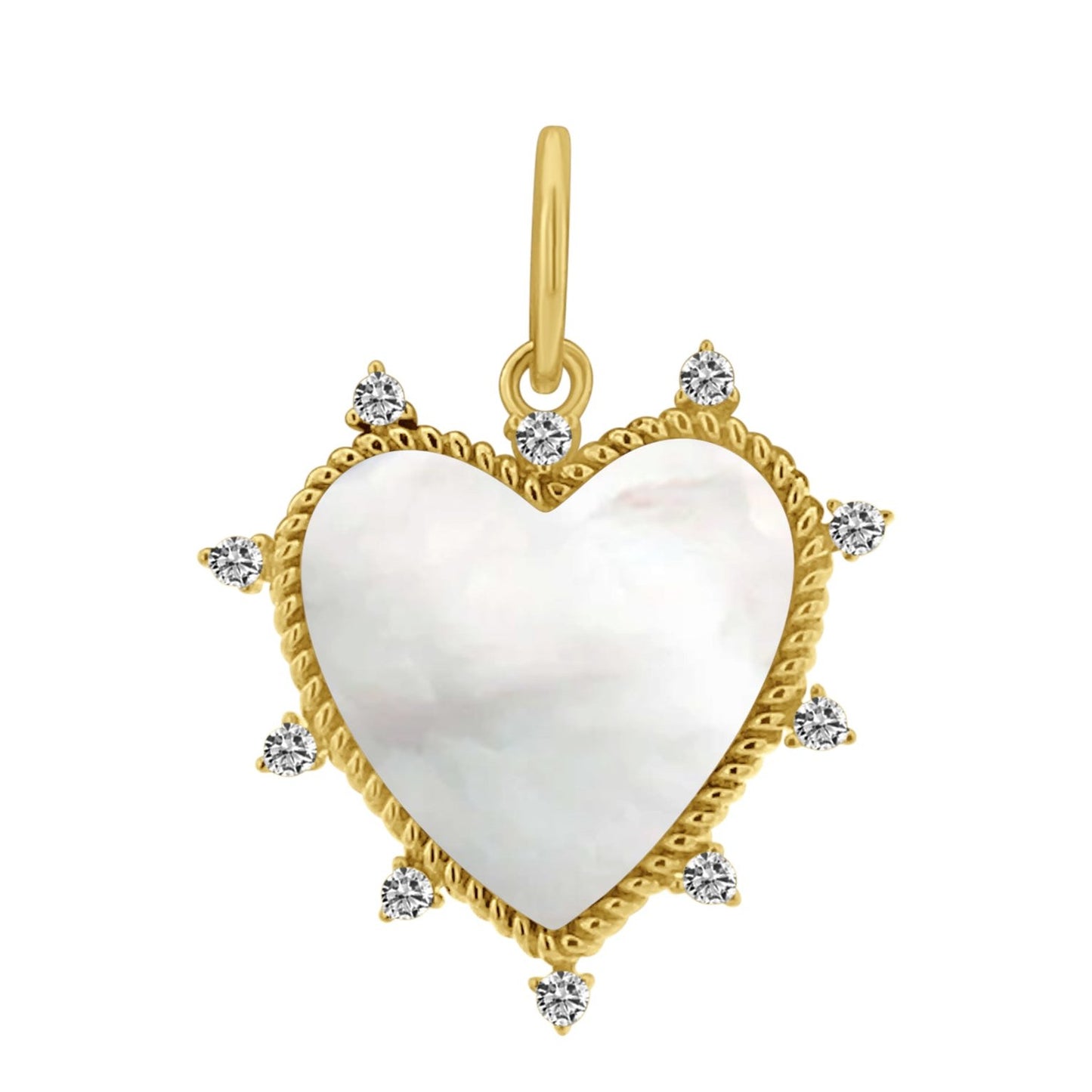 MOTHER OF PEARL AND GOLD ROPE HEART CHARM