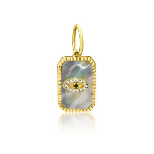 MOTHER OF PEARL GOLD DIAMOND AND SAPPHIRE EYE CHARM