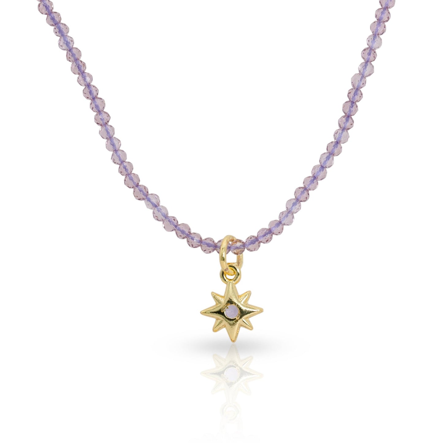 PURPLED BEADED NECKLACE WITH STARBURST CHARM