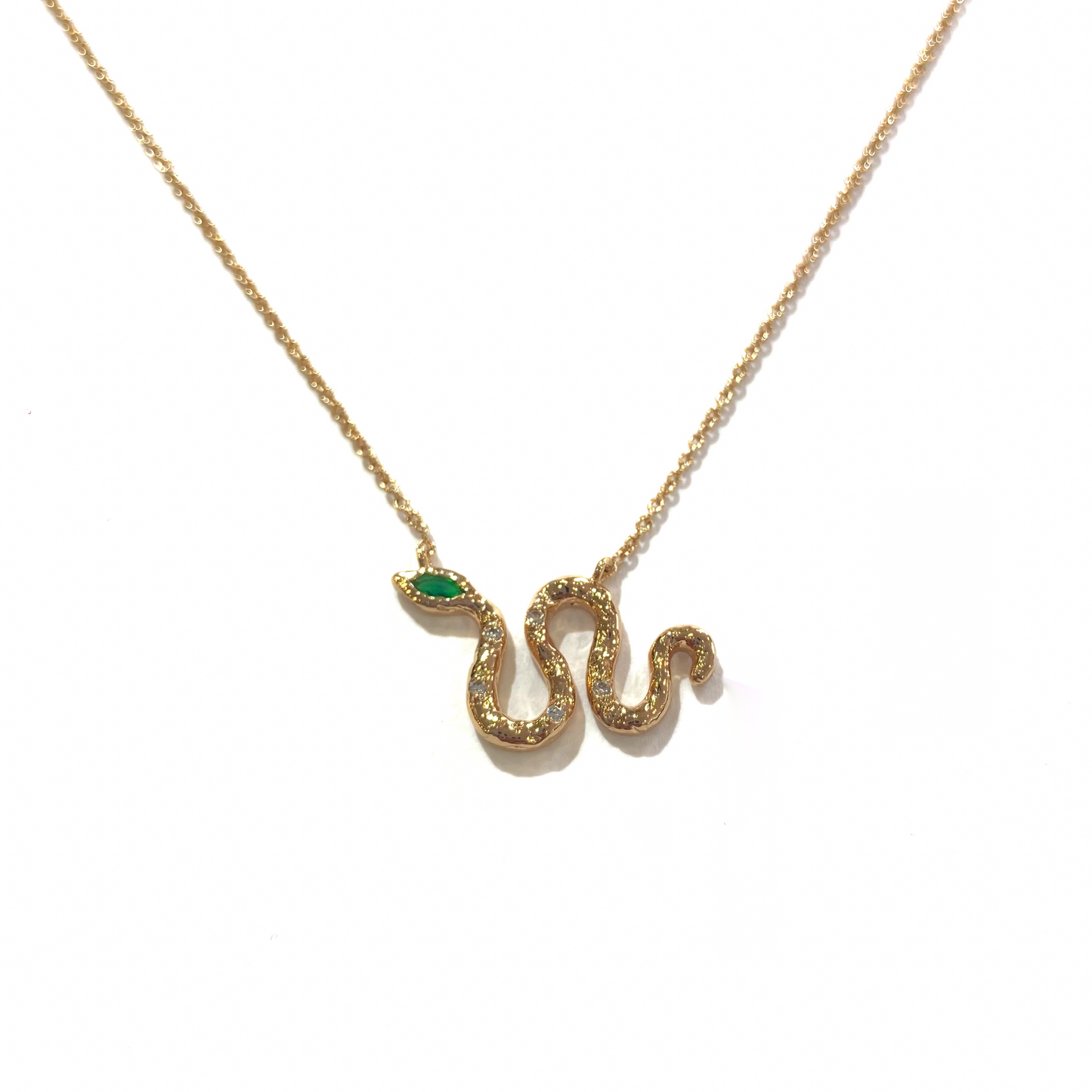 Snake CZ Necklace with Green Eye