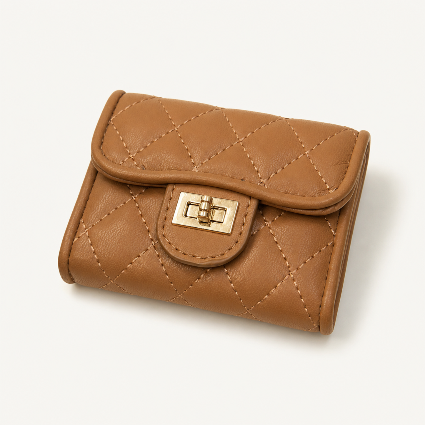 BROWN QUILTED CARD WALLET