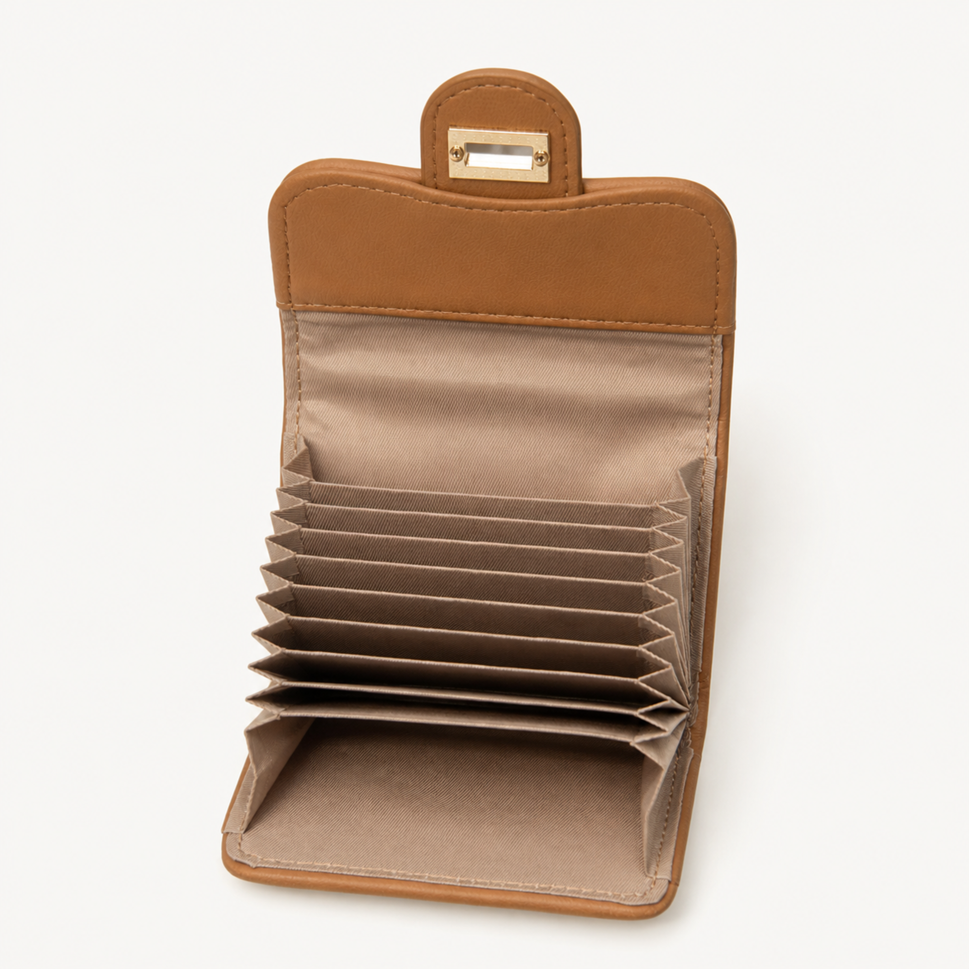 BROWN QUILTED CARD WALLET — open interior