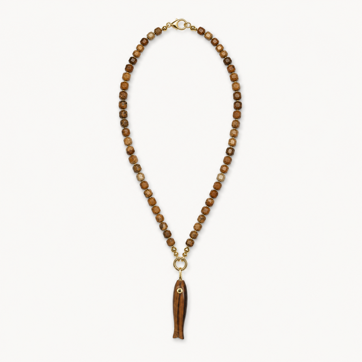 BRAIDED ROPE NECKLACE WITH BLACK FISH CHARM*