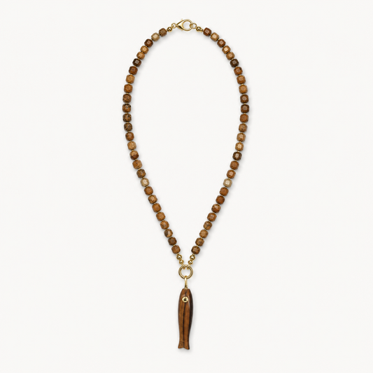 BRAIDED ROPE NECKLACE WITH BLACK FISH CHARM*