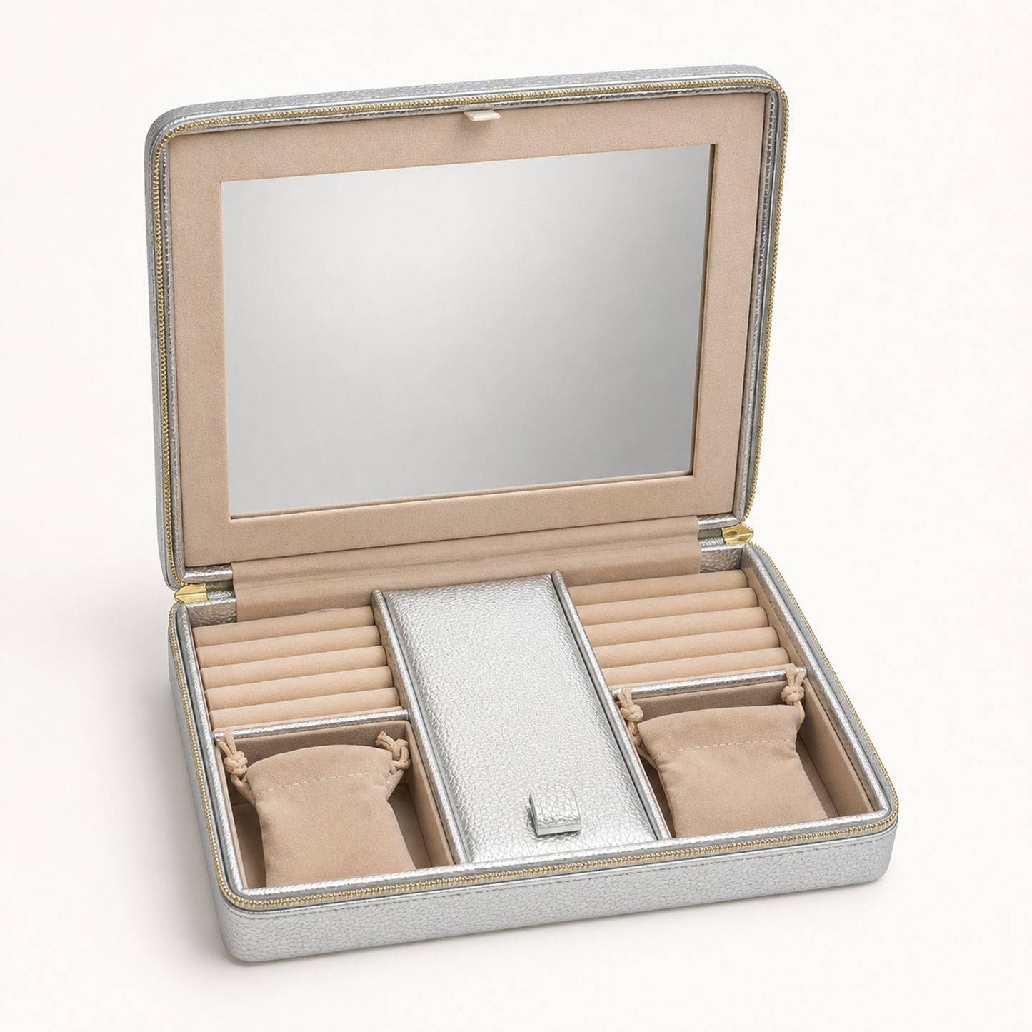 SILVER PEARLIZED JEWELRY TRAVEL CASE