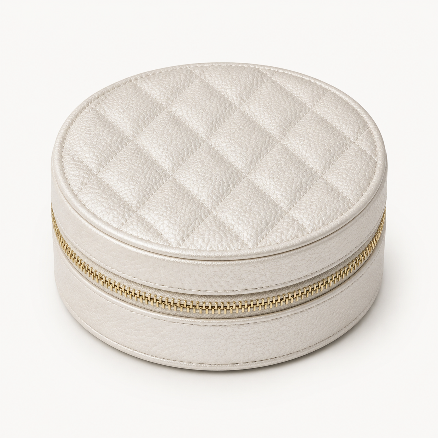 GOLD ROUND QUILTED JEWELRY CASE