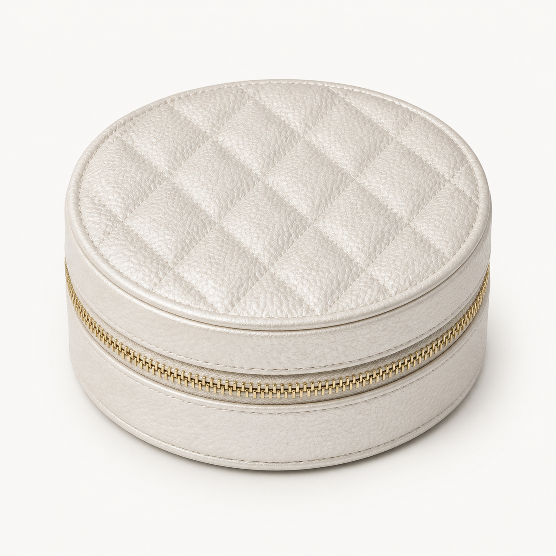 GOLD ROUND QUILTED JEWELRY CASE