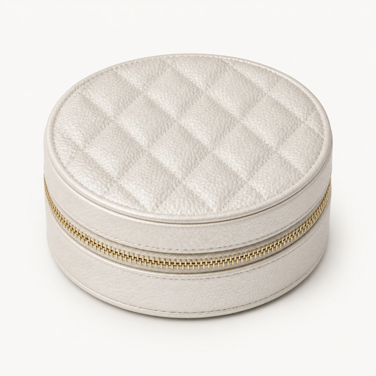 GOLD ROUND QUILTED JEWELRY CASE