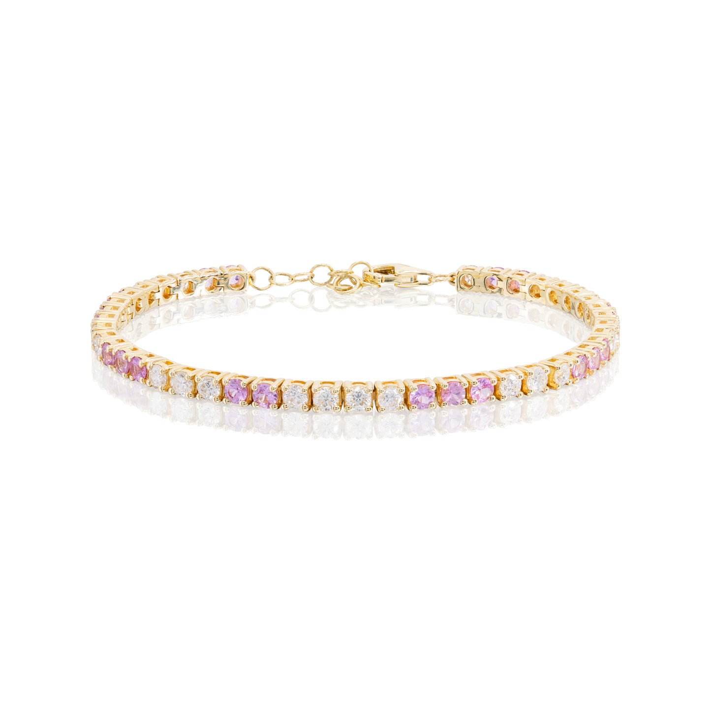 14k GOLD PINK SAPPHIRE AND DIAMOND TENNIS BRACELET