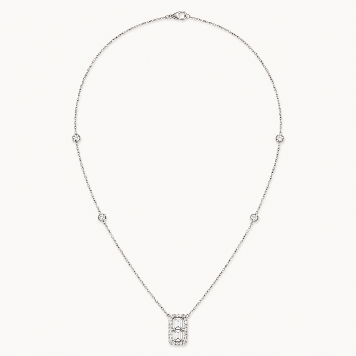WHITE GOLD PAVÉ RECTANGLE NECKLACE