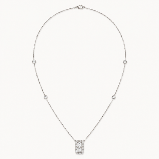 WHITE GOLD PAVÉ RECTANGLE NECKLACE
