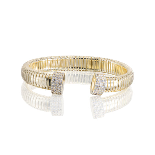 GOLD RIDGED FLEX BRACELET WITH CZ