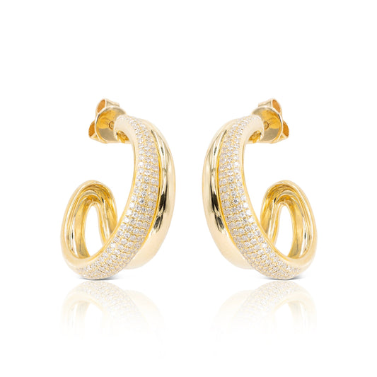 GOLD AND DIAMOND DOUBLE HOOP EARRINGS