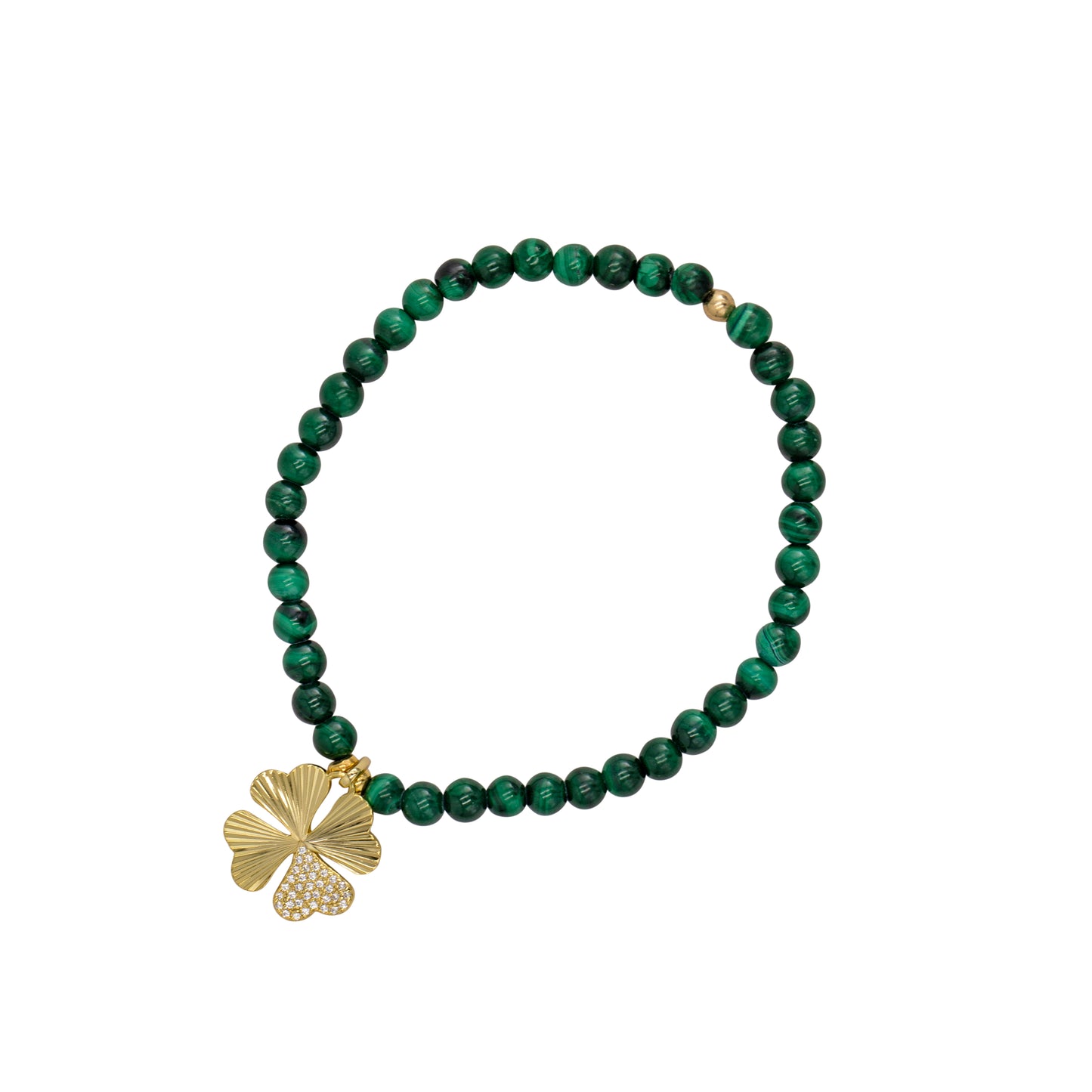 MALACHITE BEADED BRACELET WITH CLOVER CHARM