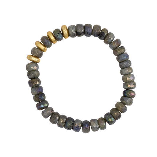 MULTICOLORED STONE BRACELET WITH GOLD DISCS