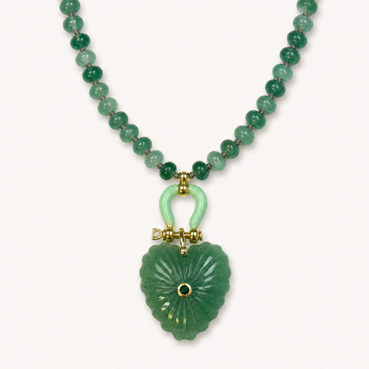 GREEN BEAD CARVED JADE PENDANT NECKLACE product image