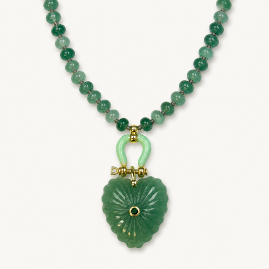 GREEN BEAD CARVED JADE PENDANT NECKLACE product image
