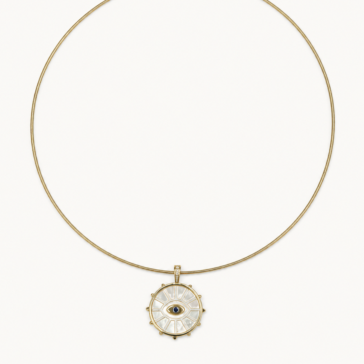 Pendant-focused flexible gold-tone choker with evil eye medallion — SKU IZZ278