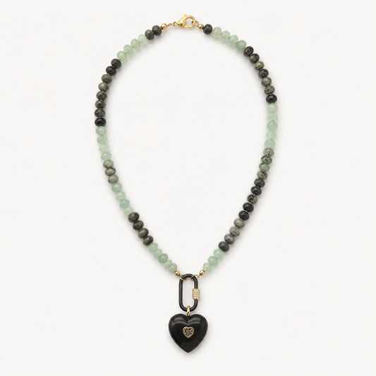 GREY GREEN HEART NECKLACE
