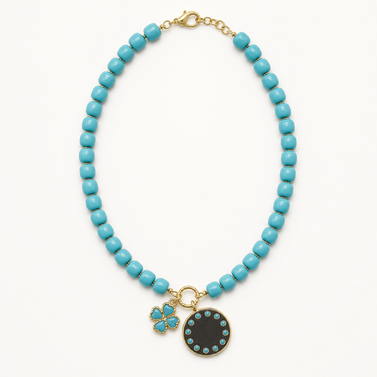 Turquoise medallion beaded necklace