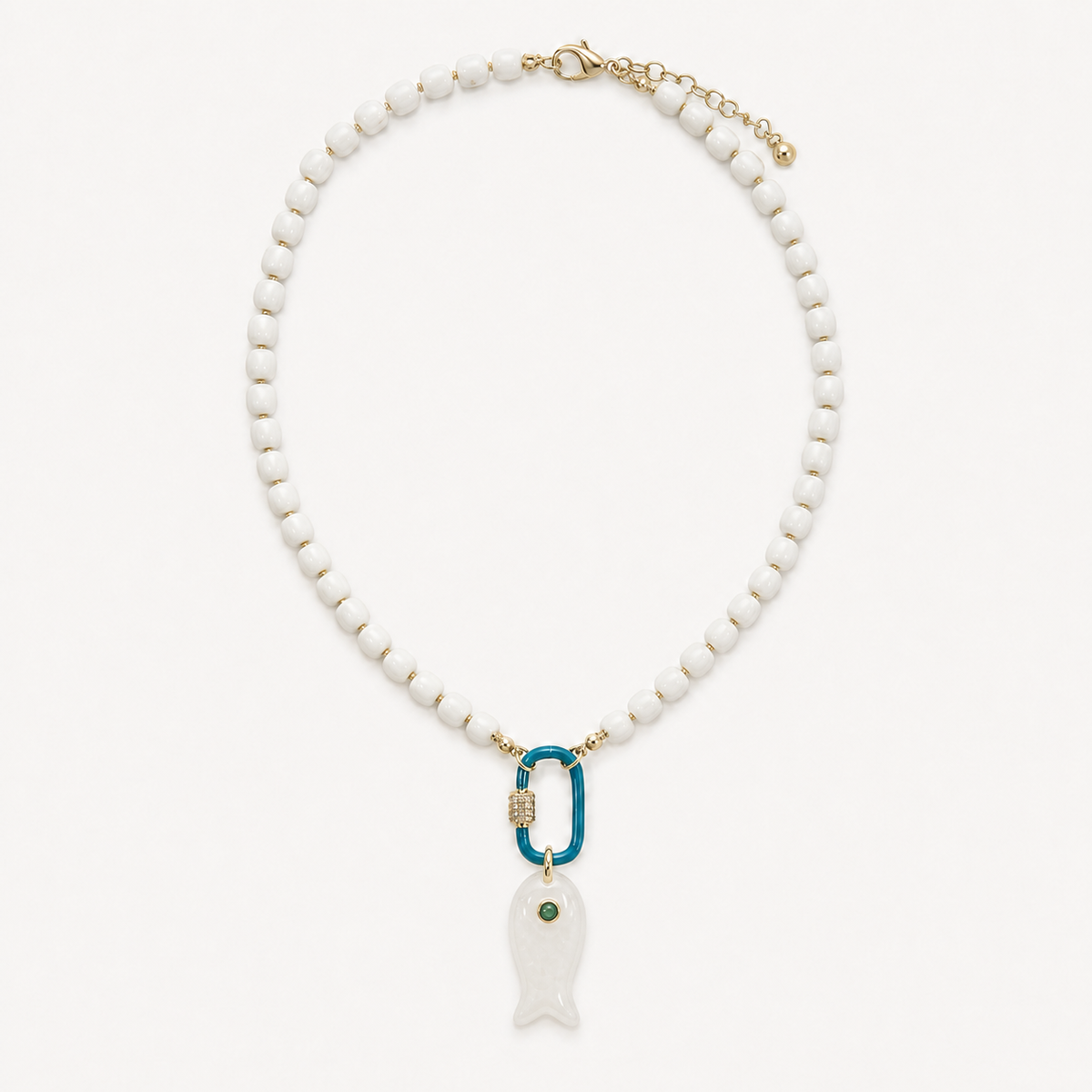 White bead fish necklace