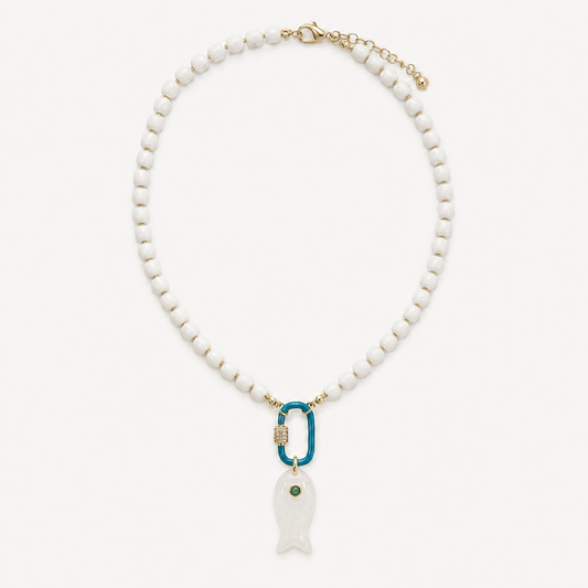 White bead fish necklace