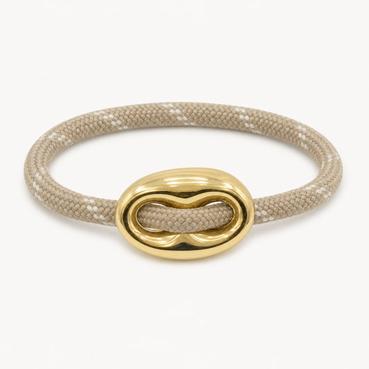 Beige cord bracelet with gold link