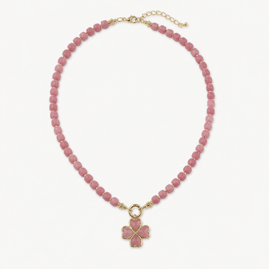 PINK BEAD FLOWER NECKLACE